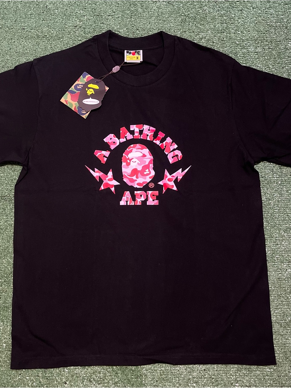 Bape Black Tee with Pink Camo Logo